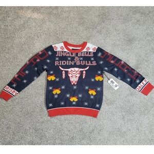 Rock & Roll Denim Dale Brisby Sz Medium Jingle Bells Ridin Bulls Novelty Sweater